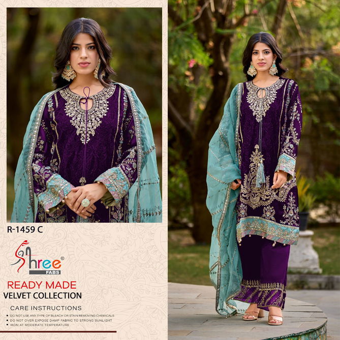 R 1459 By Shree Embroidery Velvet Pakistani Readymade Suits Wholesale Price In Surat